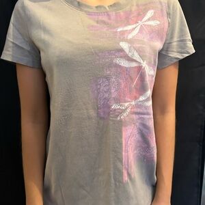 Gray and Pink Dragonfly Women's Top